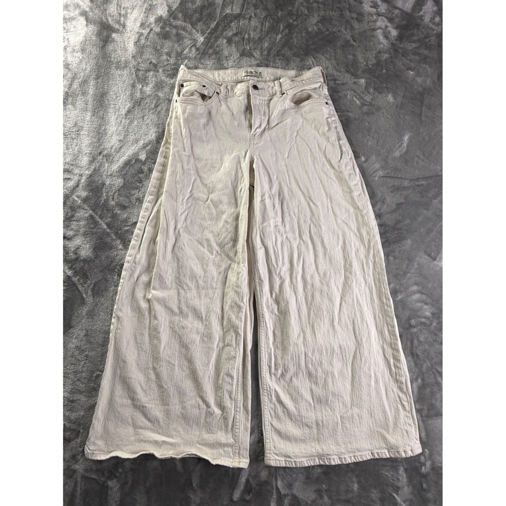Abercrombie & Fitch Curve Love Ultra Wide Leg Jeans Women 29 Short Cream Mid